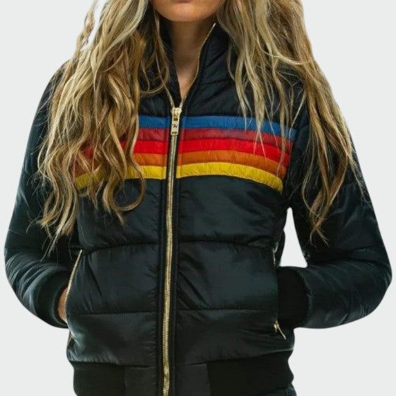 Women's Hooded Striped Puffer Jacket