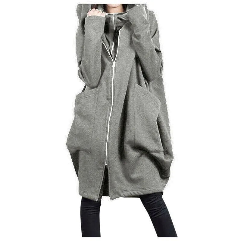 Women's Oversized Hooded Long Winter Coat with Full Zip