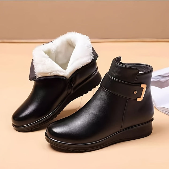 Women's Fleece-Lined Ankle Boots with Buckle Detail