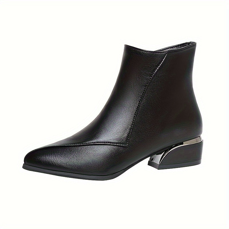 Women's Pointed Toe Ankle Boots with Low Chunky Heel