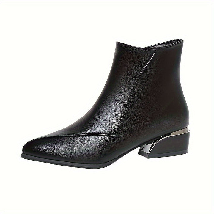 Women's Pointed Toe Ankle Boots with Low Chunky Heel