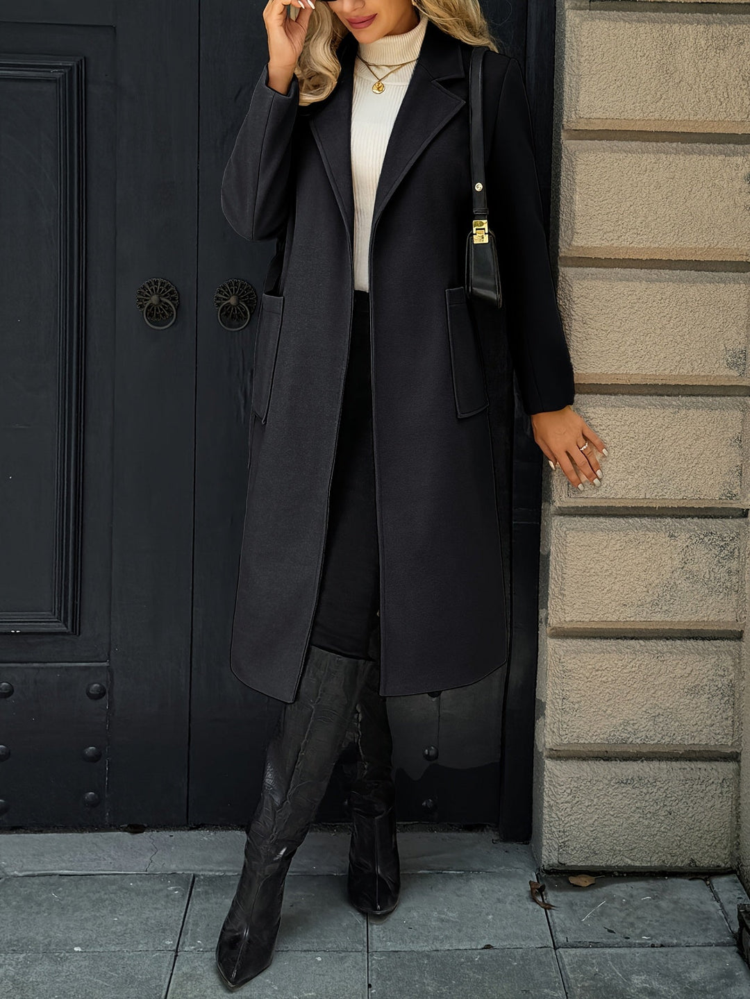Women's Longline Belted Coat with Patch Pockets