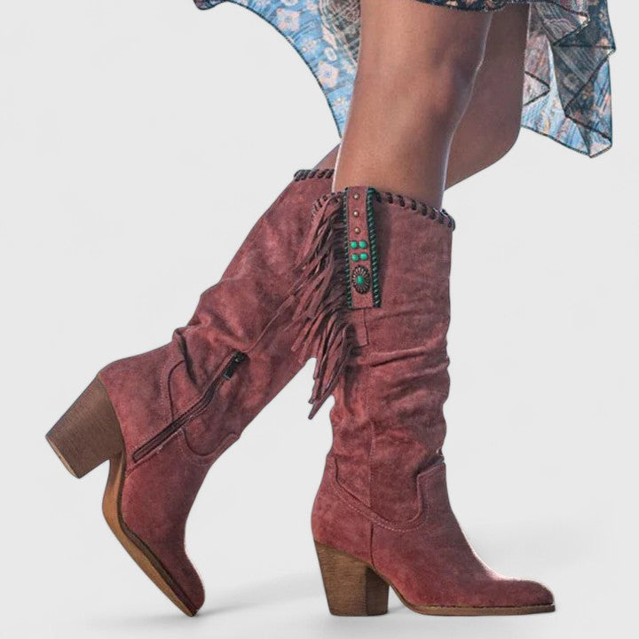 Women's Suede Knee-High Fringe Boots