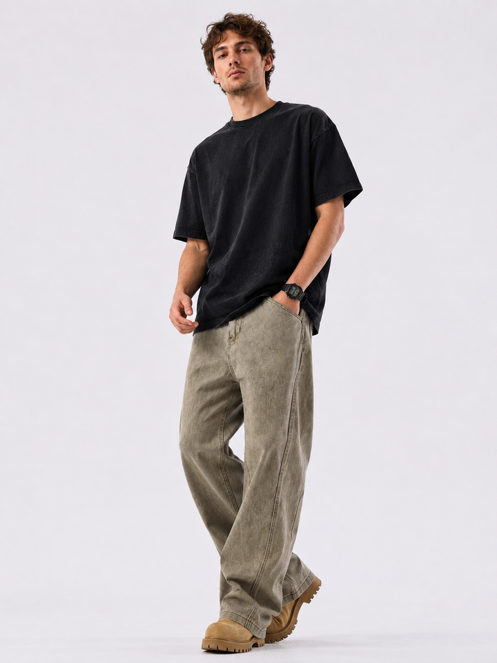 Men's Relaxed Fit Wide-Leg Baggy Jeans