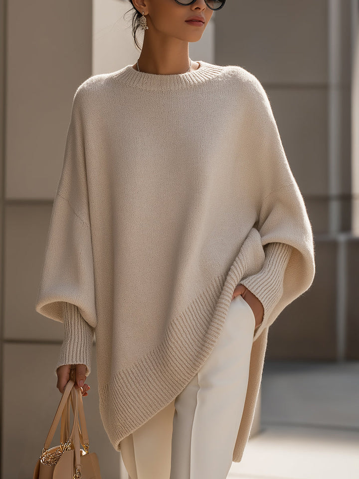 Pull oversize pour femme en mélange de laine avec ourlet asymétrique