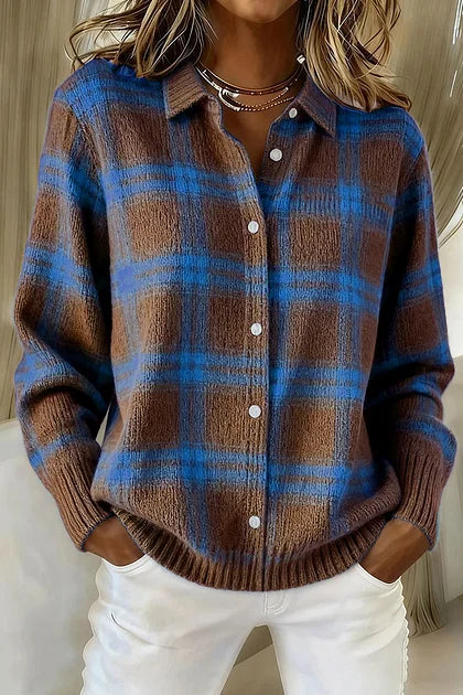 Women's Check Print Button-Front Cardigan