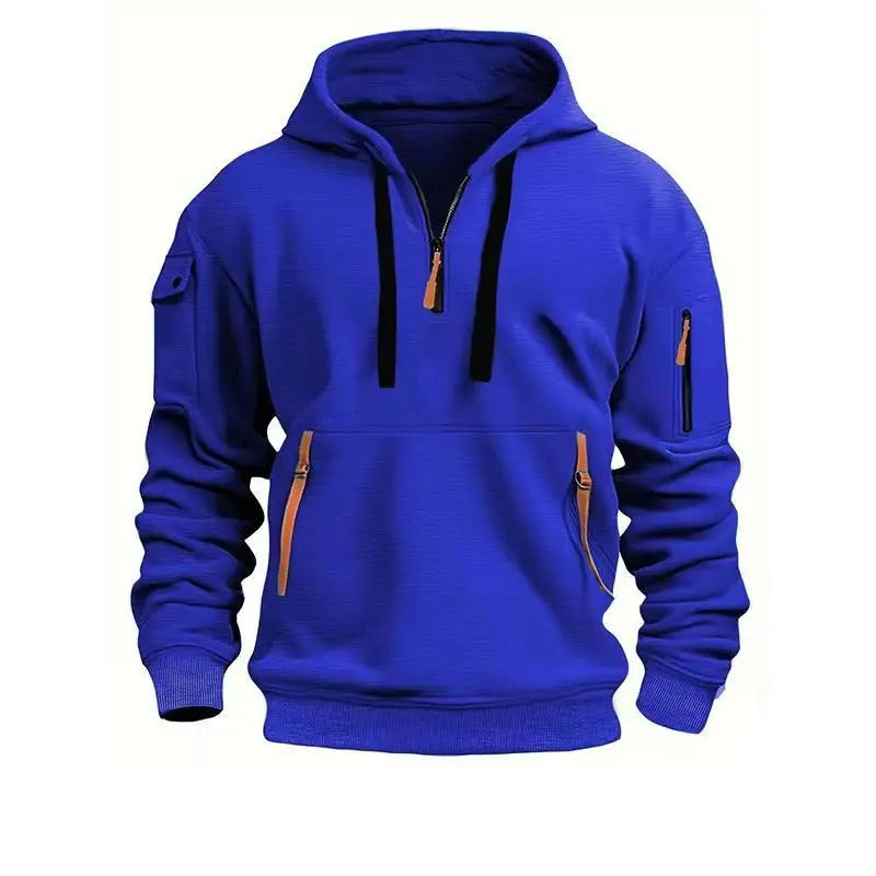 Men's Cotton Blend Hoodie with Quarter Zip Pocket