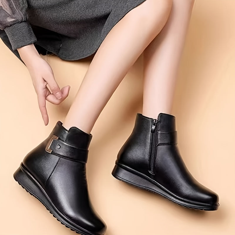 Women's Fleece-Lined Ankle Boots with Buckle Detail