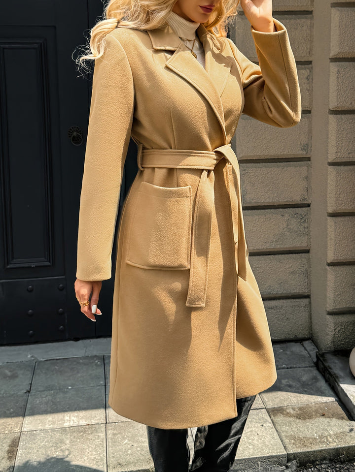 Women's Longline Belted Coat with Patch Pockets