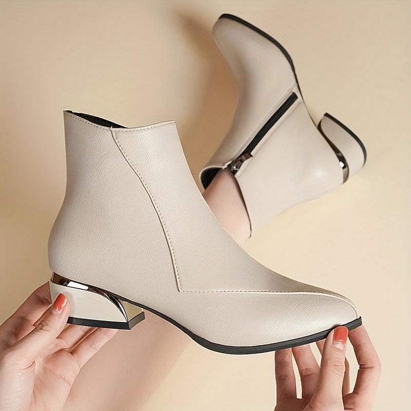 Women's Pointed Toe Ankle Boots with Low Chunky Heel