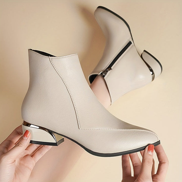 Women's Pointed Toe Ankle Boots with Low Chunky Heel