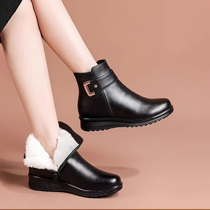 Women's Fleece-Lined Ankle Boots with Buckle Detail
