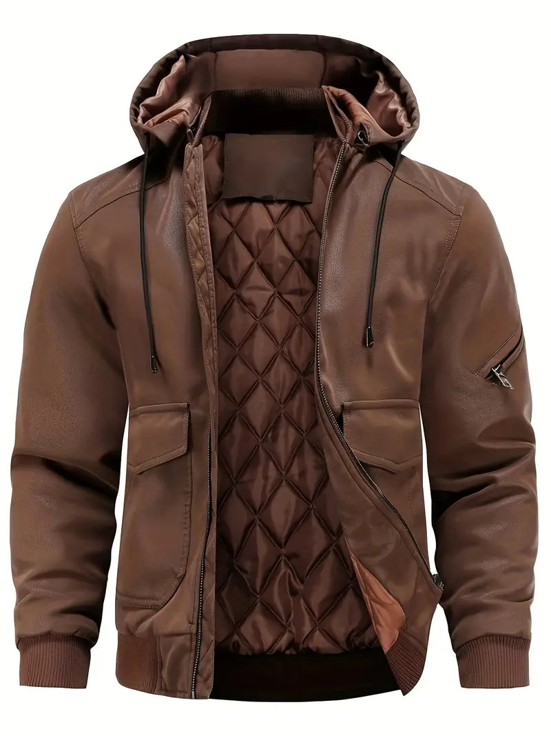 Men's Quilted Hooded Jacket with Full Zip