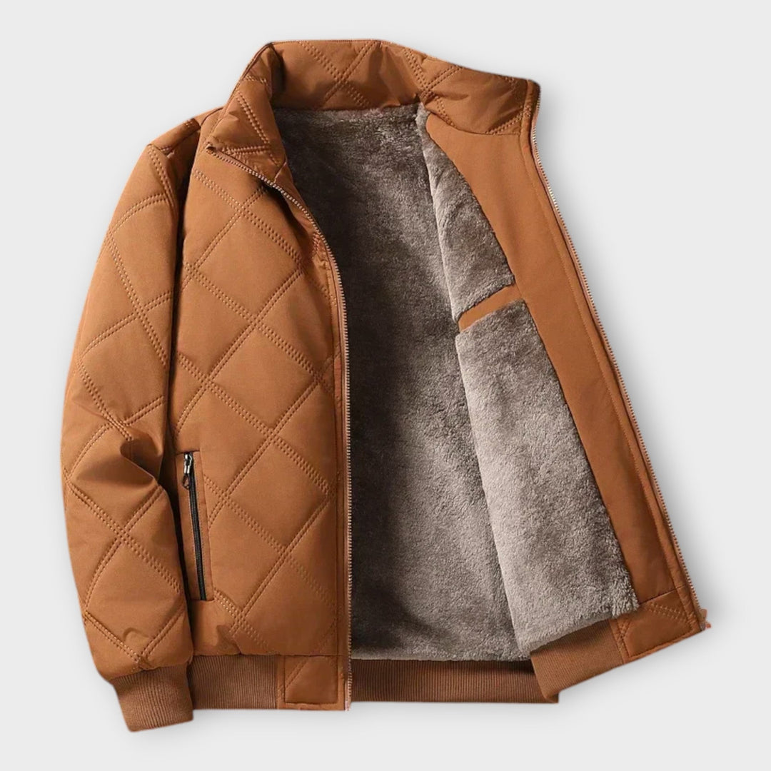 Men's Quilted Fleece-Lined Winter Jacket with Full Zip