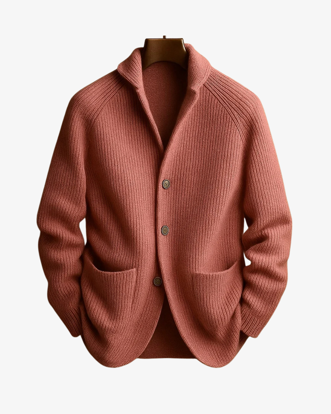 Men's Ribbed Knit Button-Front Cardigan with Patch Pockets