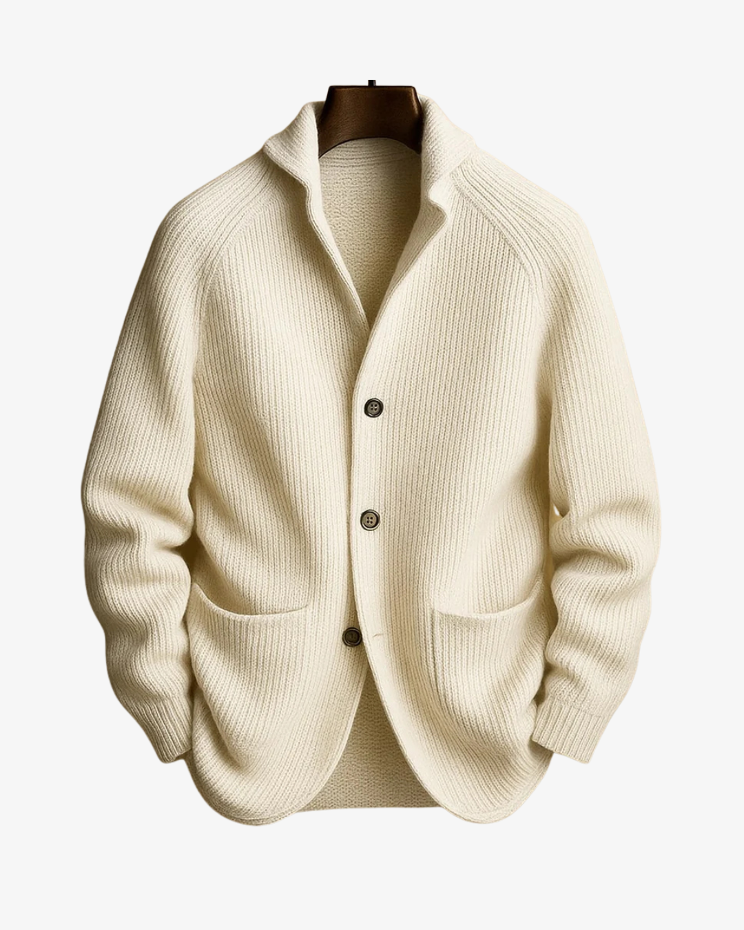 Men's Ribbed Knit Button-Front Cardigan with Patch Pockets