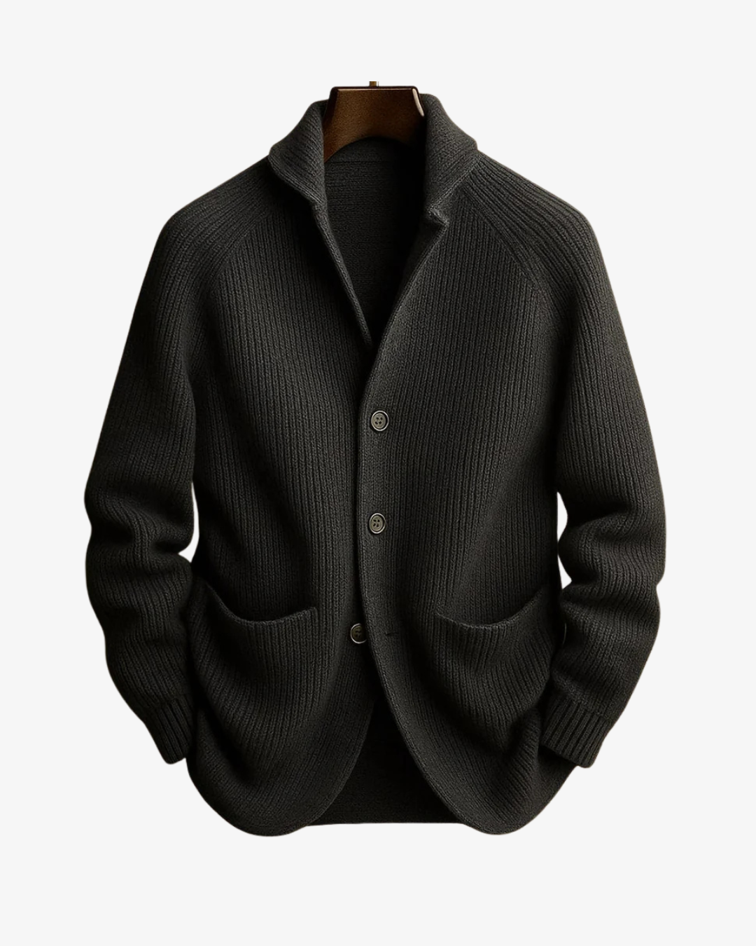 Men's Ribbed Knit Button-Front Cardigan with Patch Pockets