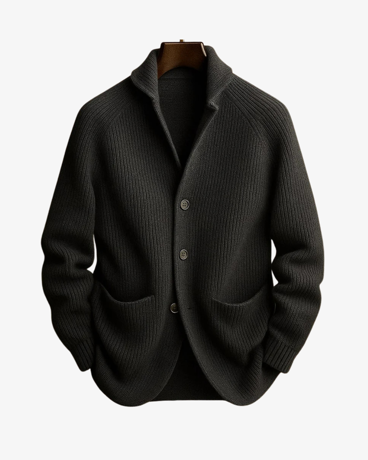 Men's Ribbed Knit Button-Front Cardigan with Patch Pockets