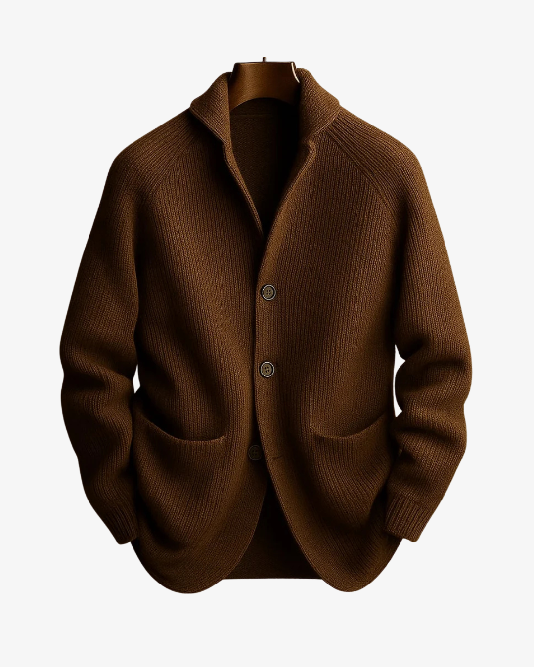 Men's Ribbed Knit Button-Front Cardigan with Patch Pockets
