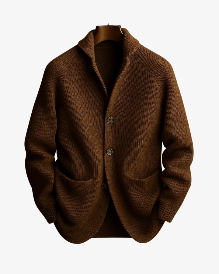 Men's Ribbed Knit Button-Front Cardigan with Patch Pockets