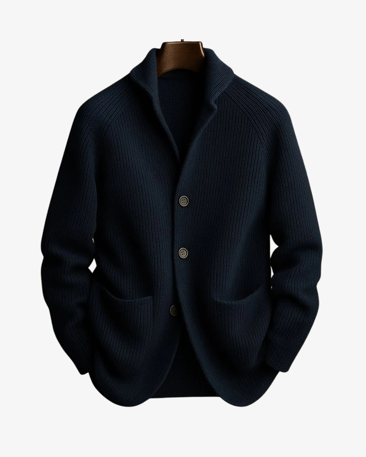 Men's Ribbed Knit Button-Front Cardigan with Patch Pockets