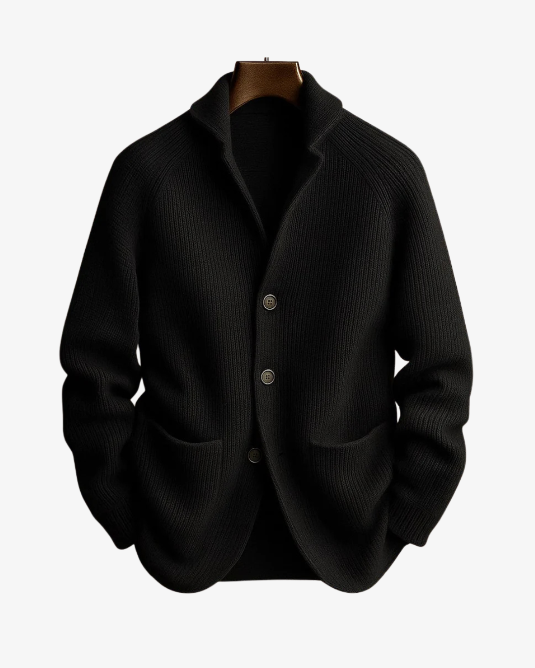 Men's Ribbed Knit Button-Front Cardigan with Patch Pockets