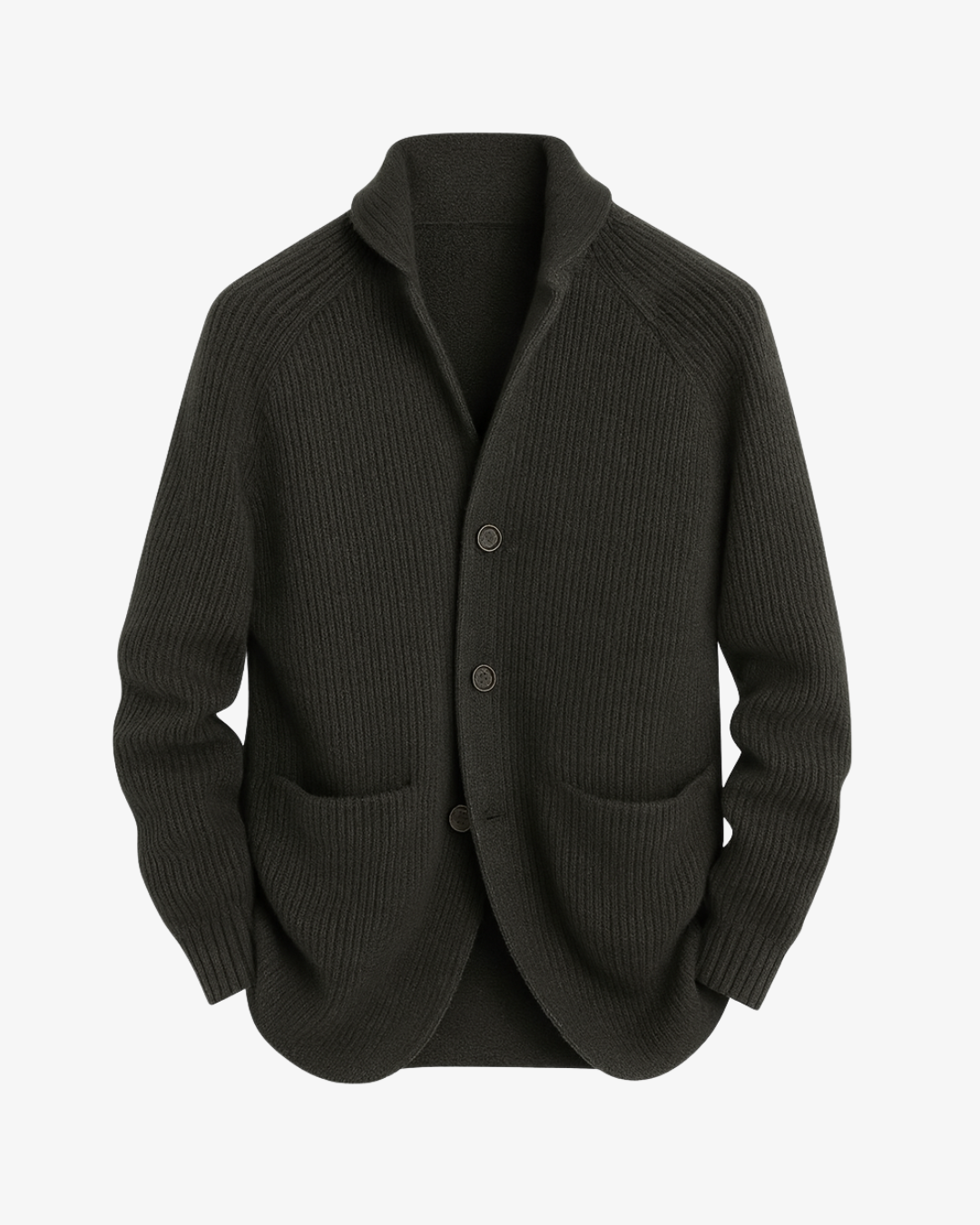 Men's Ribbed Knit Button-Front Cardigan with Patch Pockets