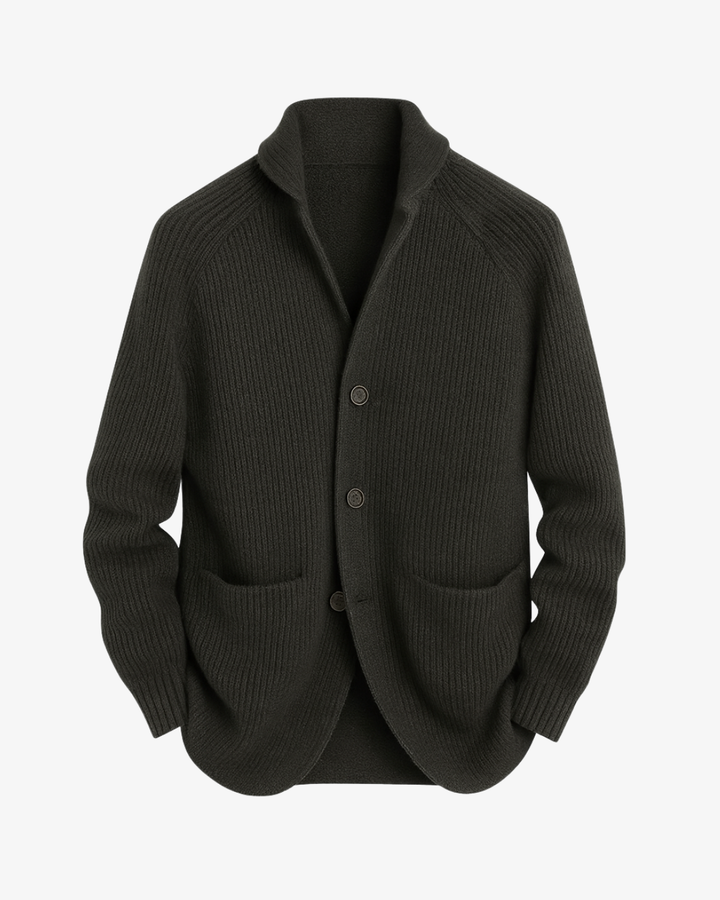 Men's Ribbed Knit Button-Front Cardigan with Patch Pockets