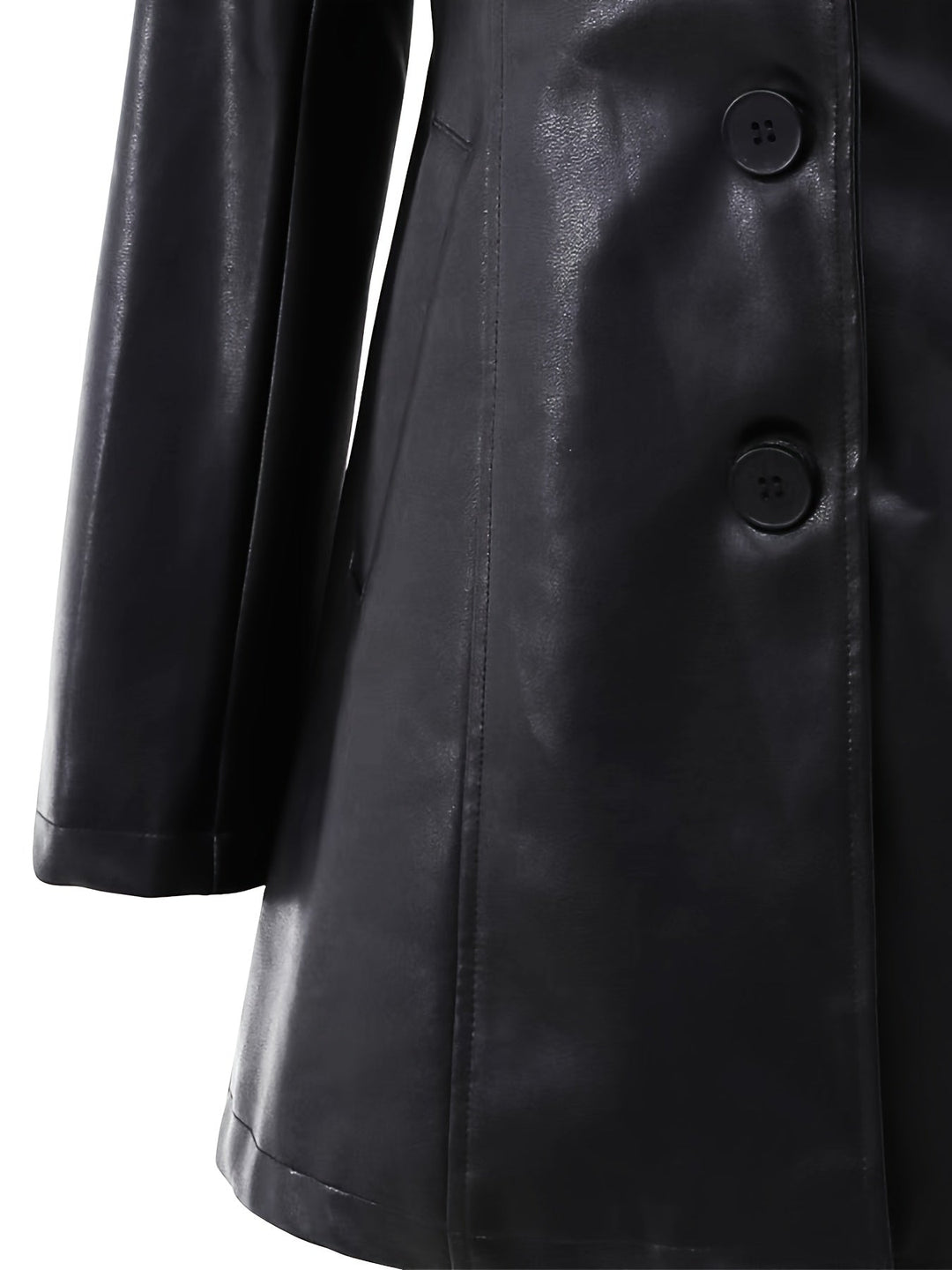 Women's Leather Longline Coat with Notch Lapel