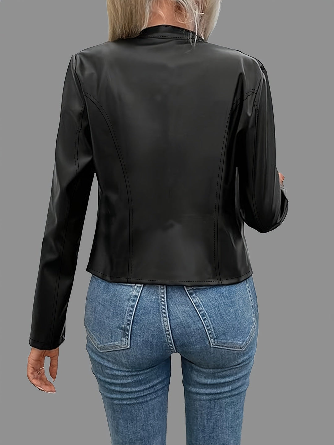 Women's Cropped Zip-Up Jacket with Stand Collar