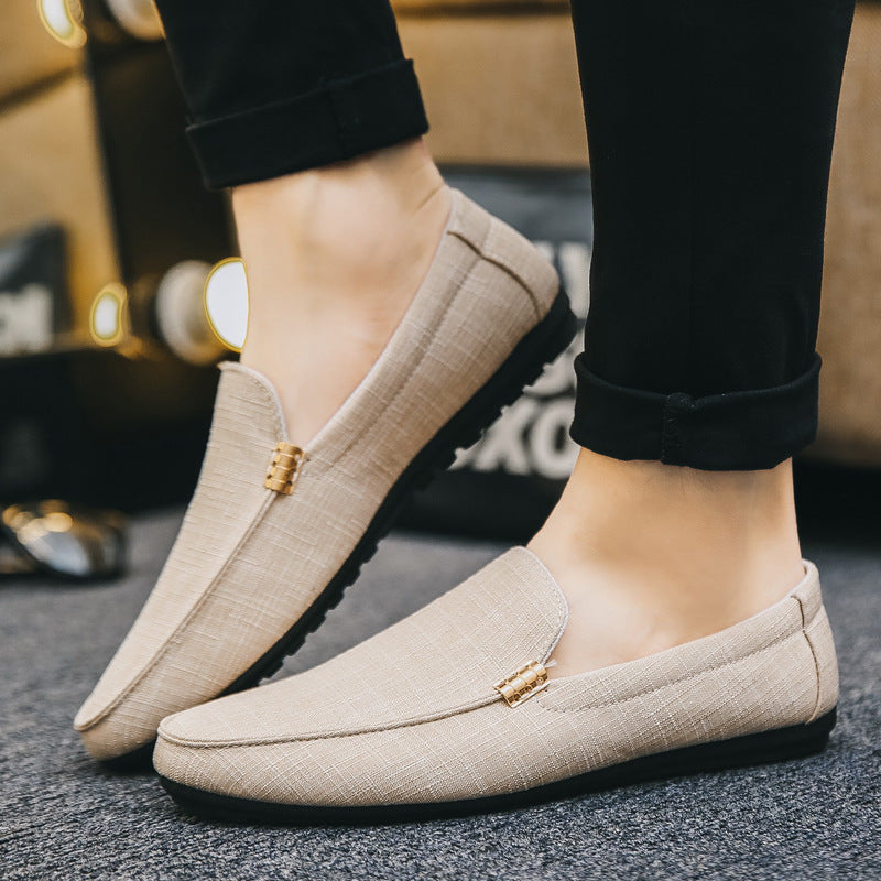 Men's Canvas Slip-On Loafers with Gold Bar Trim