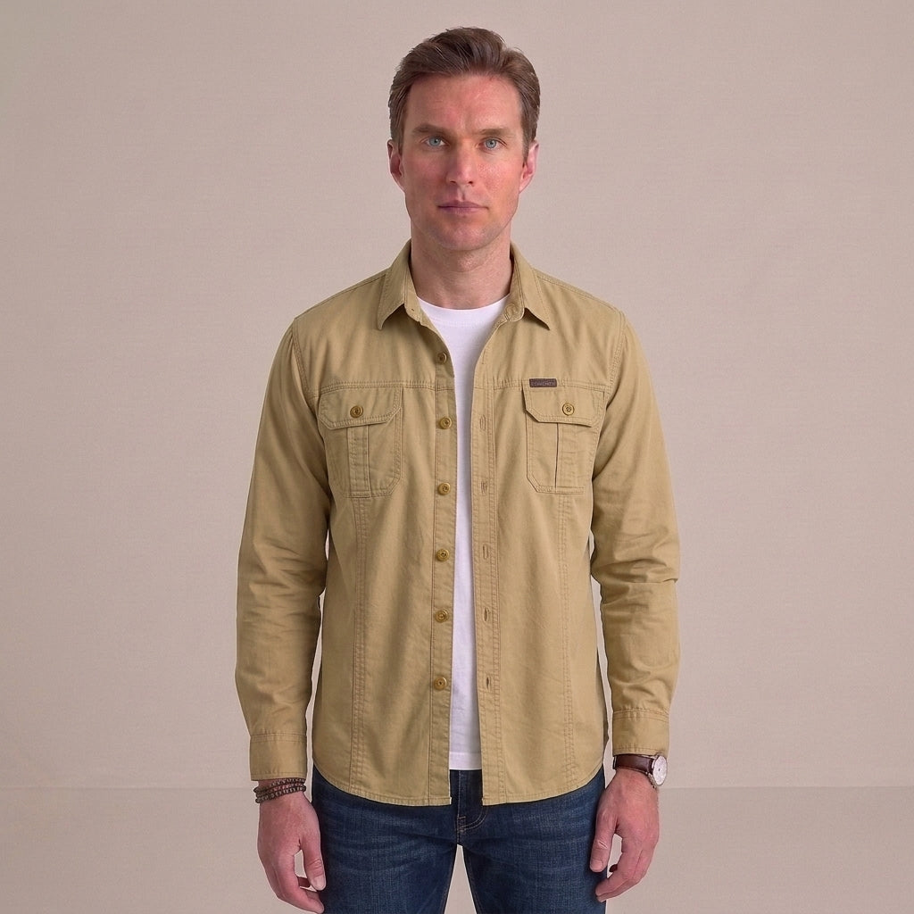 Men's Cotton Utility Overshirt with Twin Chest Pockets