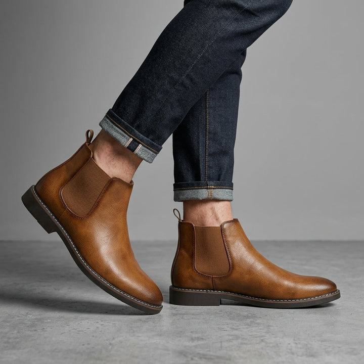 Men's Leather Chelsea Boots Slip On Classic Fit