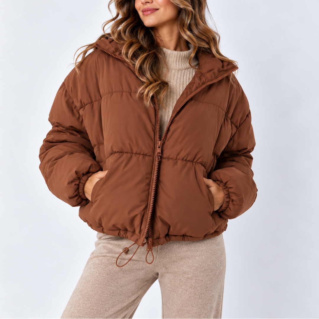 Women's Oversized Puffer Jacket with Drawstring Hem