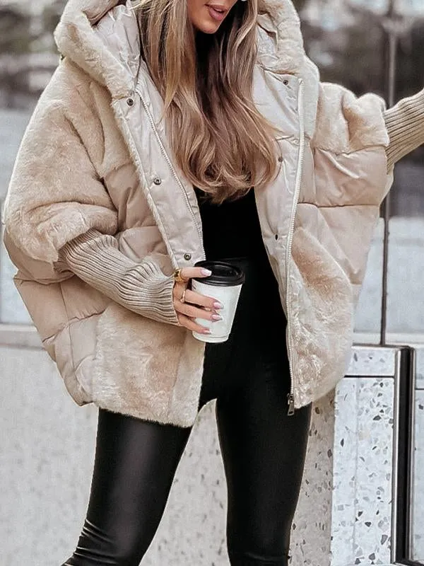 Women's Faux-Fur Hooded Puffer Jacket in Oversized Quilted Fit