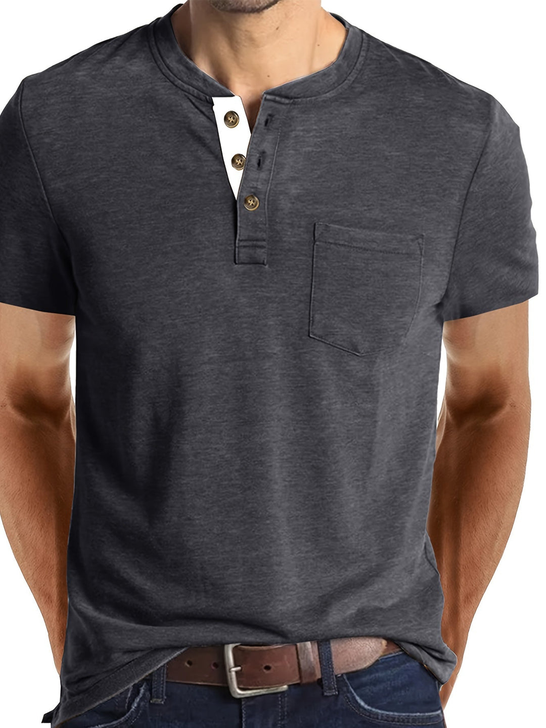 Men's Henley T-Shirt with Chest Pocket