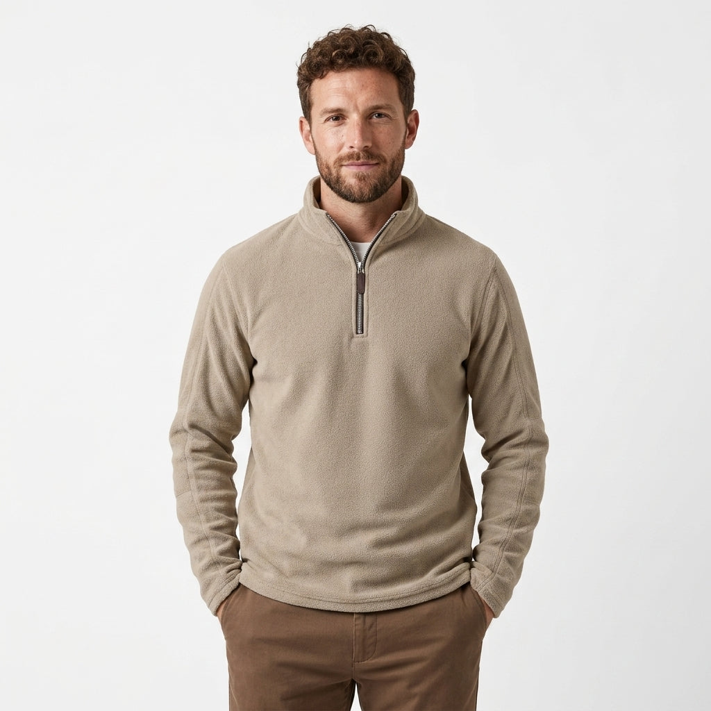 Men's Fleece Quarter-Zip Sweatshirt with Stand Collar