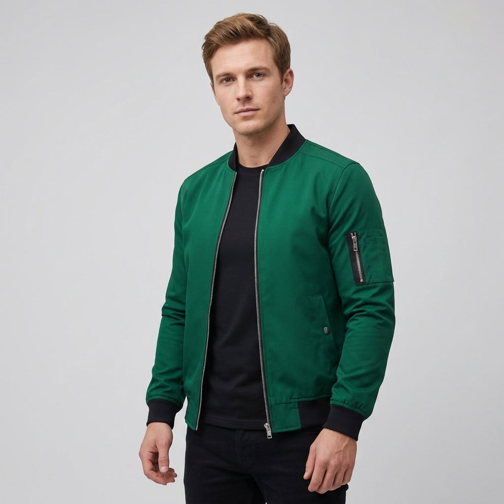 Men's Zip Up Bomber Jacket with Utility Pocket