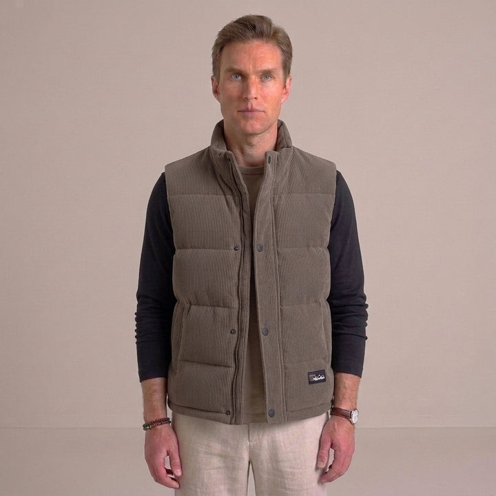 Men's Corduroy Padded Gilet with Snap Closure
