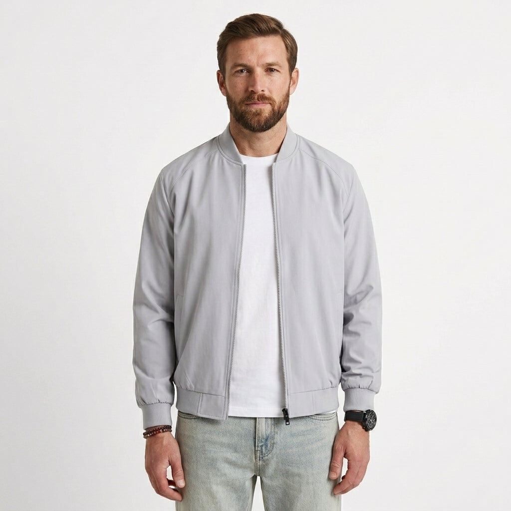 Men's Ribbed Bomber Jacket with Zip Front