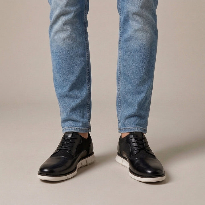 Men's Leather Lace-Up Trainers with Knit Panels