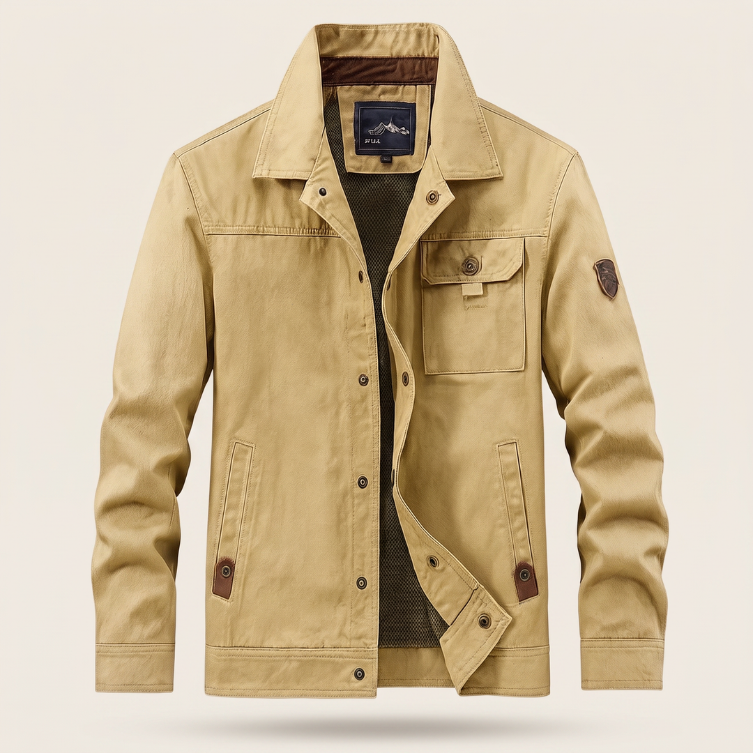 Men's Cotton Insulated Utility Jacket with Snap-Button Front