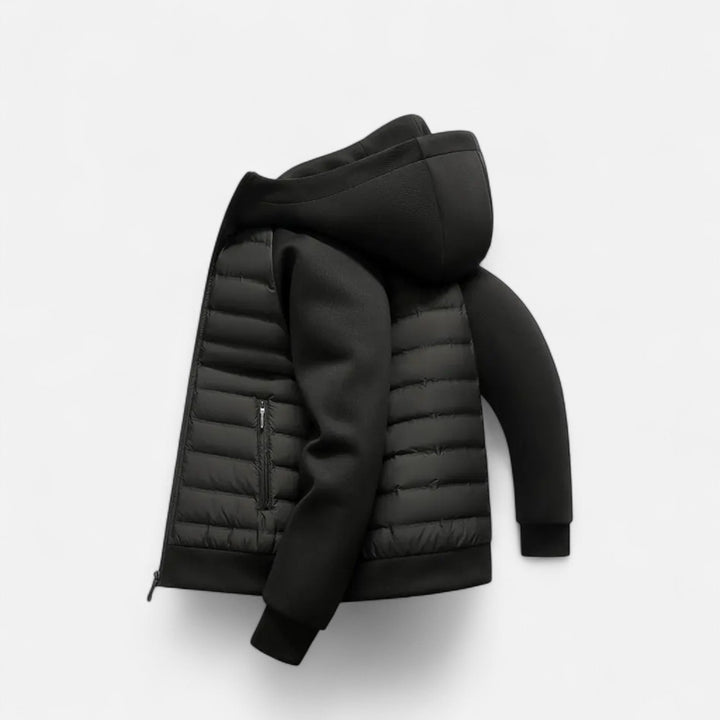 Men's Quilted Hooded Down Jacket with Zip Pockets