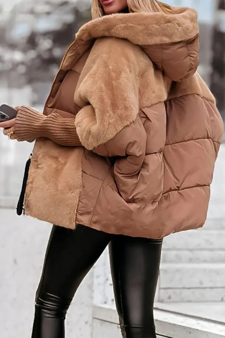 Women's Faux-Fur Hooded Puffer Jacket in Oversized Quilted Fit