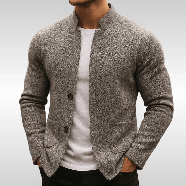 Men's Knitted Cardigan with Stand Collar