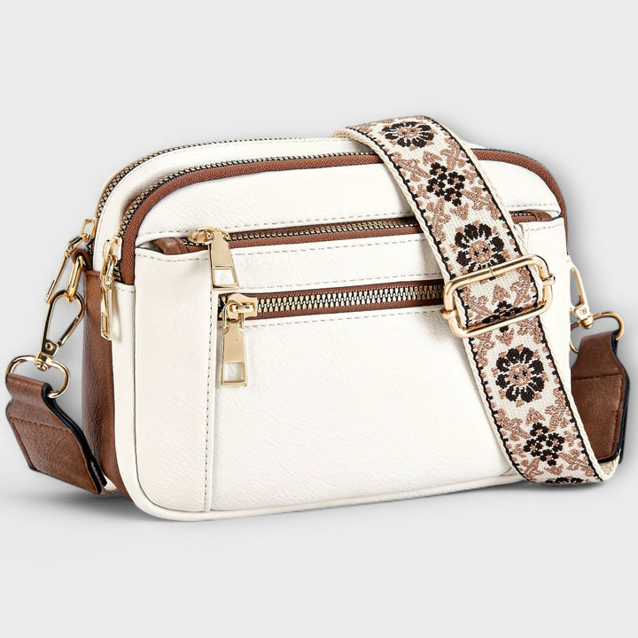 Women's Structured Crossbody Bag with Woven Guitar Strap