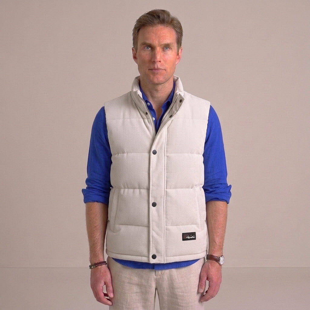 Men's Corduroy Padded Gilet with Snap Closure