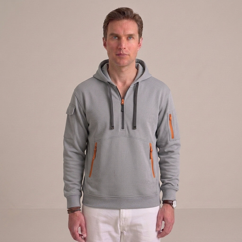 Men's Quarter-Zip Hooded Sweatshirt with Utility Pockets