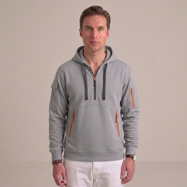Men's Quarter-Zip Hooded Sweatshirt with Utility Pockets