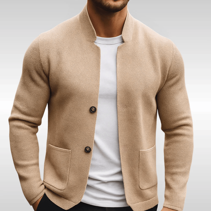 Men's Knitted Cardigan with Stand Collar